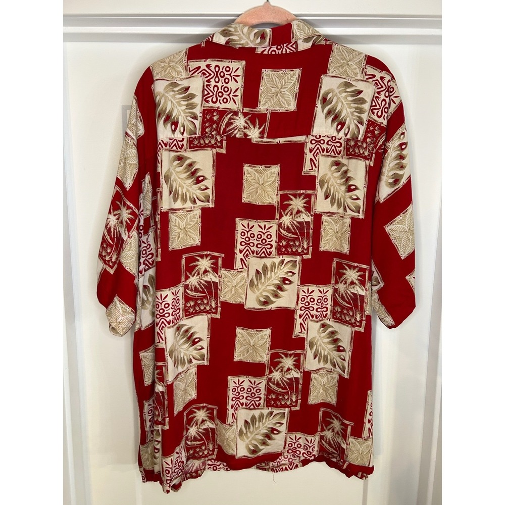 Puritan Mens Red Tropical Patchwork Hawaiian Shirt Short Sleeve Palm Leaf XXL - Picture 5 of 7